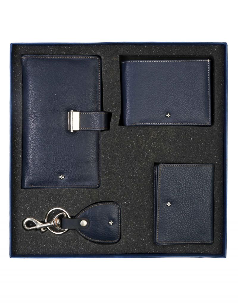Buy Jl Collections Navy Blue Men's & Women's Leather Gift Sets (pack Of 4) online