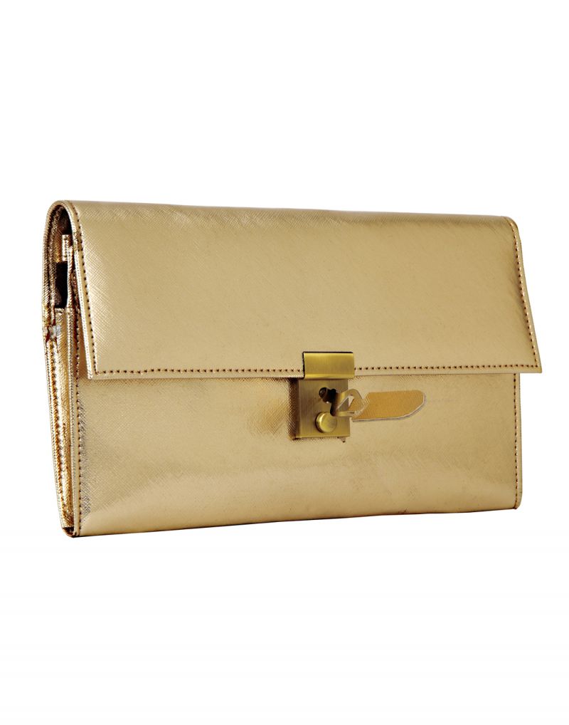 Buy Jl Collections Gold Women's Polyurethane (pu) Travel Wallet With Double Lock And Small Pen online