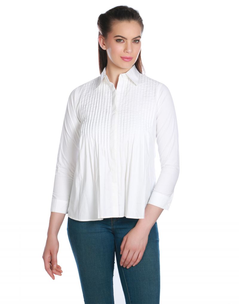 Buy Opus White Cotton Poplin Formal Solid Western Wear Women'S Shirt online