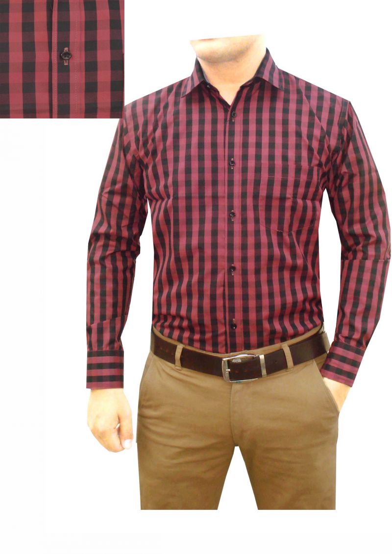 Buy Granix Men's Formal Red Checkered Full Sleeves Regular Fit Shirts online