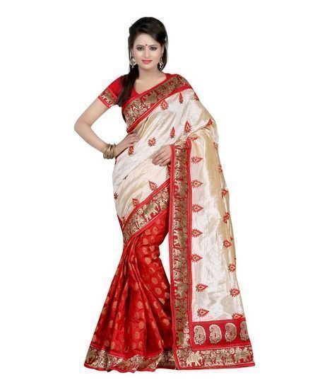 Buy Kasturi Art Silk Off White-red Party Wear Saree online