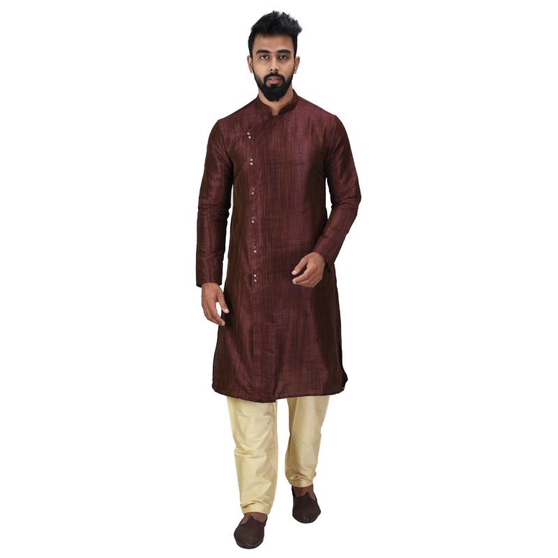 Buy Angrakha Cotton Silk Regular Fit Self Design Kurta Pajama Set ( Code - Bckuset004) online