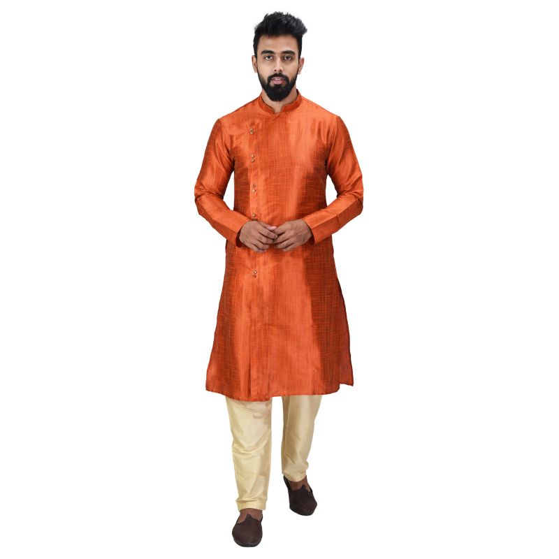 Buy Angrakha Cotton Silk Regular Fit Self Design Kurta Pajama Set ( Code - Bckuset0010) online