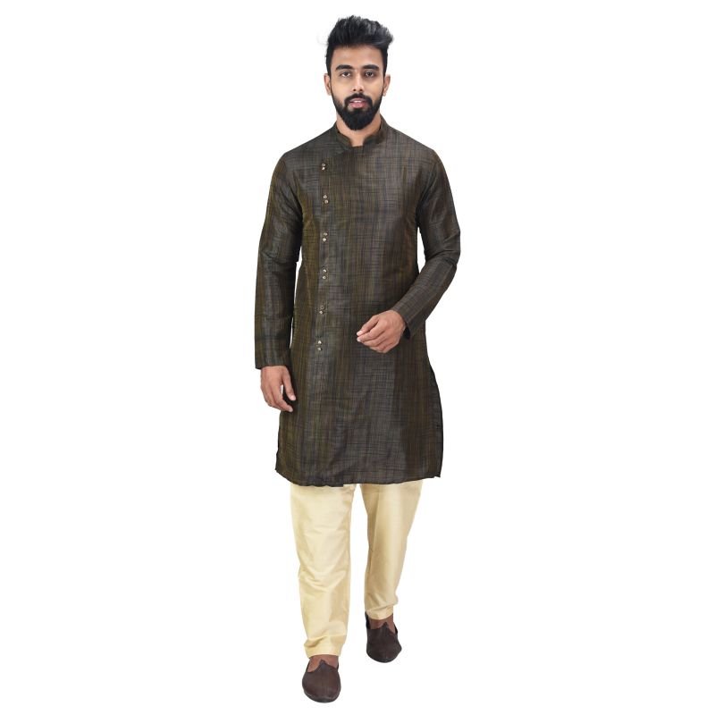 Buy Angrakha Cotton Silk Regular Fit Self Design Kurta Pajama Set ( Code - Bckuset0014) online