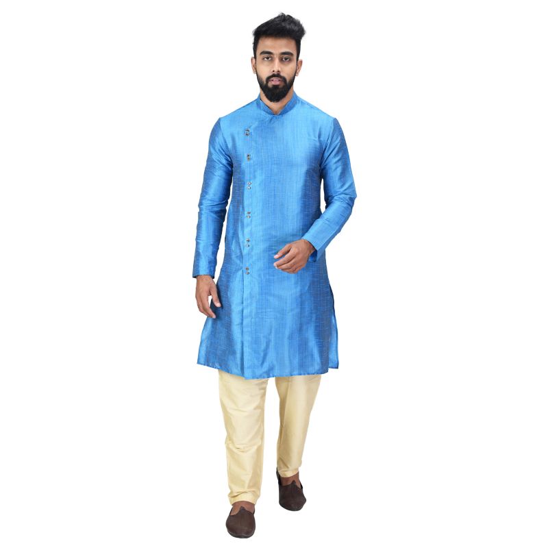 Buy Angrakha Cotton Silk Regular Fit Self Design Kurta Pajama Set ( Code - Bckuset025) online