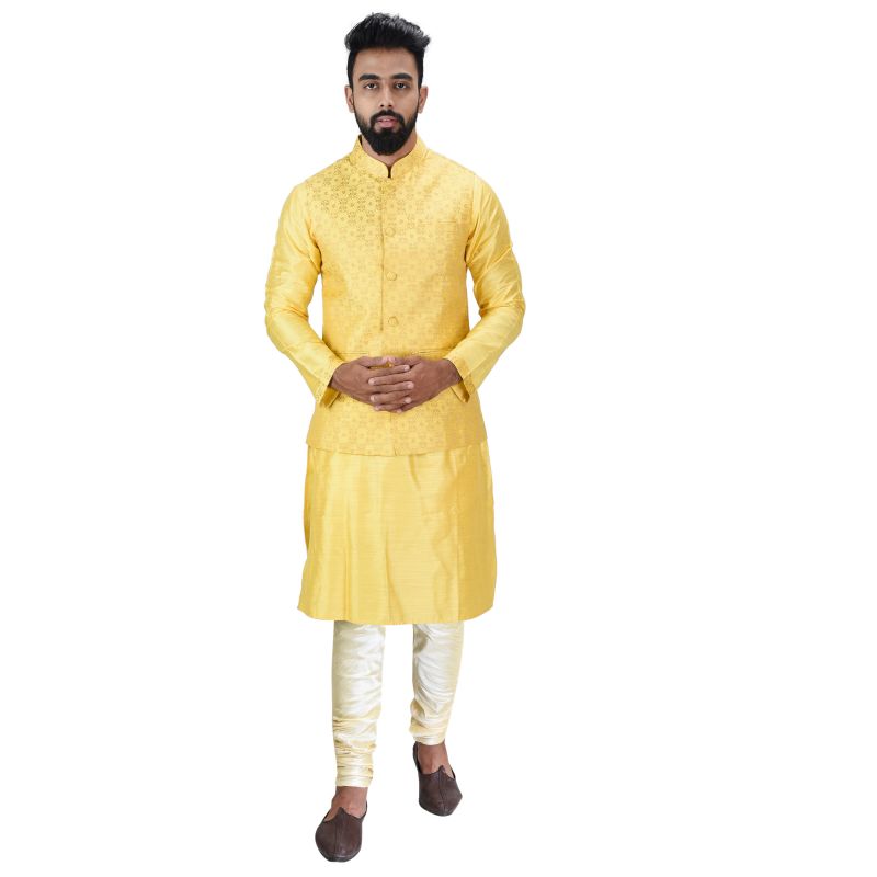 Buy Men Kurta, Ethnic Jacket And Pyjama Set Cotton Silk ( Code - Ethset018) online