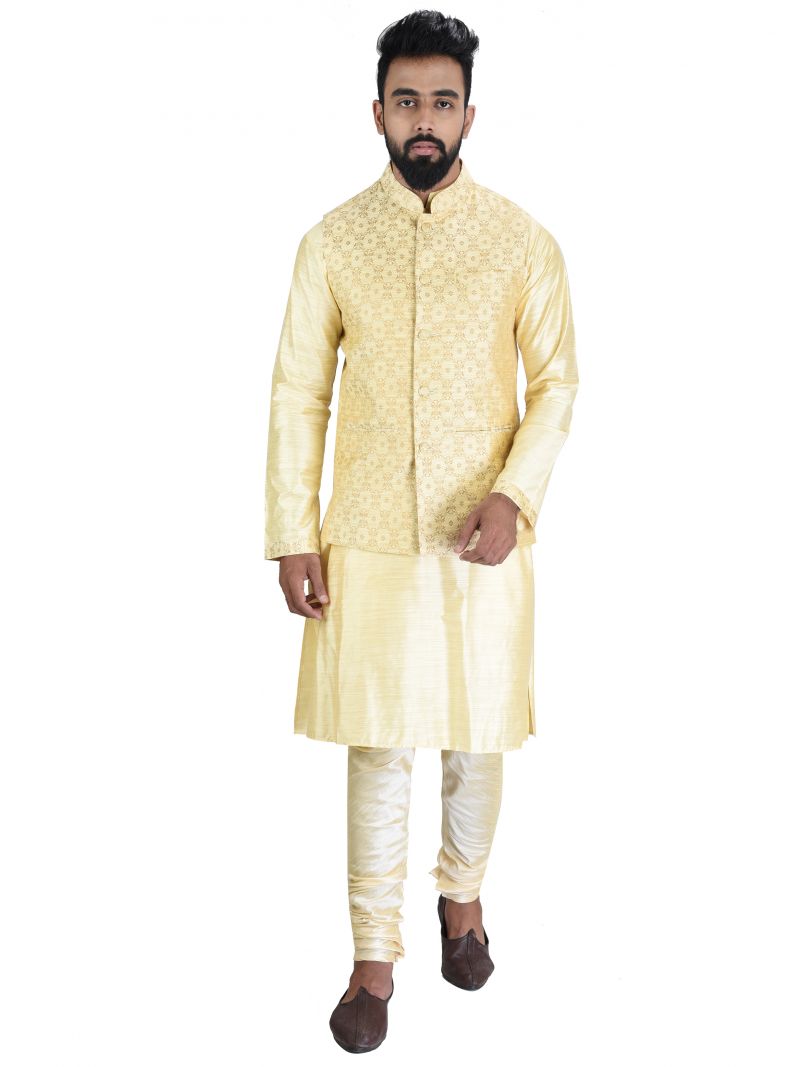 Buy Men Kurta, Ethnic Jacket And Pyjama Set Cotton Silk ( Code - Ethset025) online