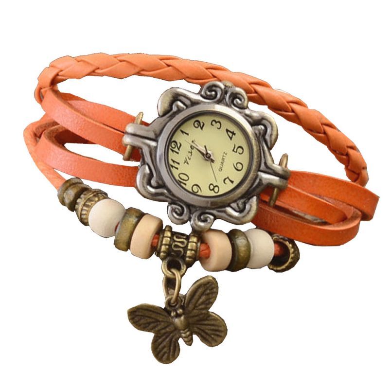 Buy Vintage Weave Wrap Orange Leather Wings Women Bangle Bracelet Vintage Watch online