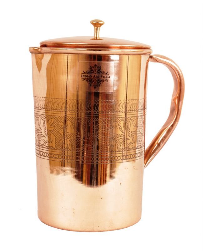 Buy Handmade Pure Copper Designer Jug Pitcher With Lid 1.7 Lt. Storage Drinking online