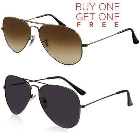 Buy Buy 1 Black Aviator Sunglasses And Get 1 Brown Aviator Sunglasses Free online