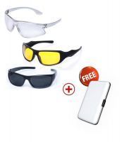 Buy Day And Night Vision Sunglasses Set Of 3, Free Aluminium Wallet online
