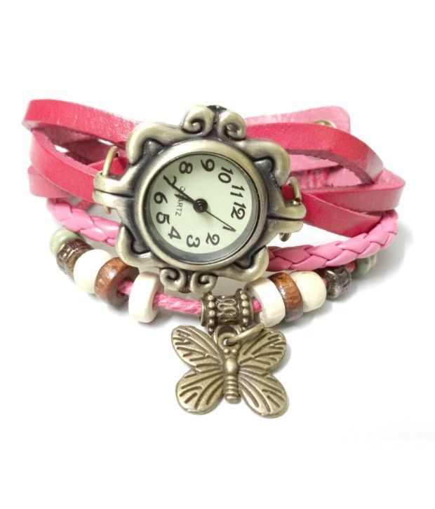 Buy Mf Vintage Pink Round Dial Women Watch online