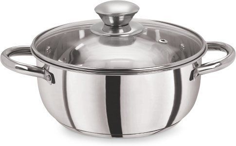 Buy Pristine Tri Ply Induction Compatible Stainless Steel Sandwich Base Casserole With Glass Lid, 14 Cm, 1 Litre, 1 Piece, Silver online