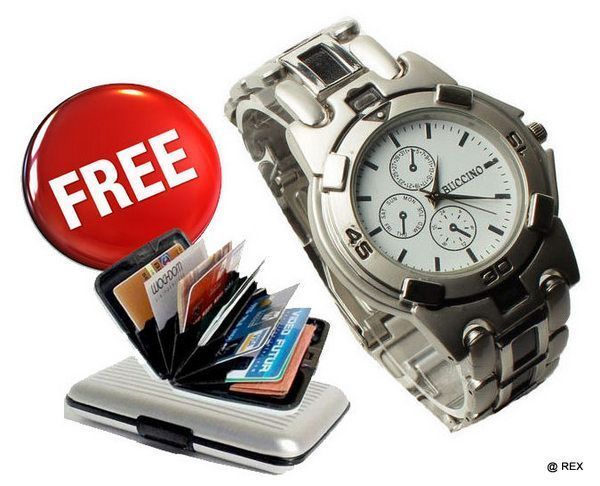 Buy Mens Sporty Look Watch Free Aluminium Credit Card Wallet online