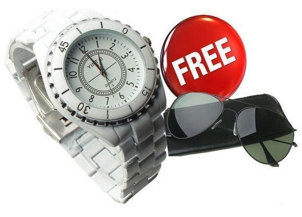 Buy Stylish White Watch Free Aviator Sunglasses online