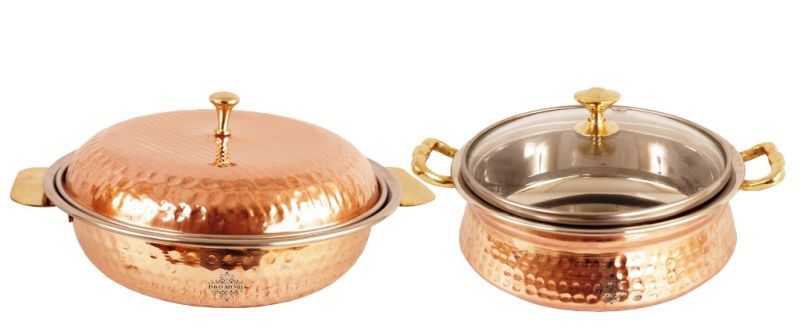 Buy Steel Copper Donga 750 Ml 1 Casserole Handi Glass Lid 700 Ml Dishes online