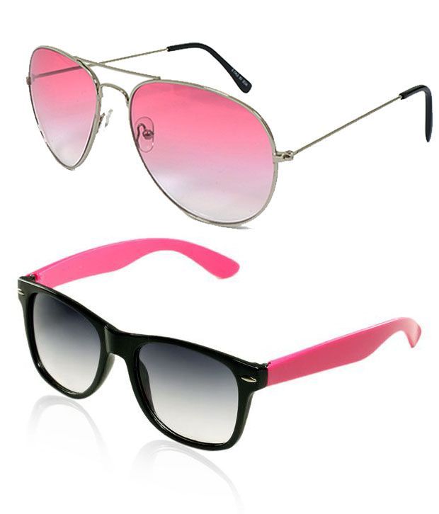 Buy Buy 1 Trendy Pink Aviator & Get 1 Pink Wayfarer Style Sunglass Free online