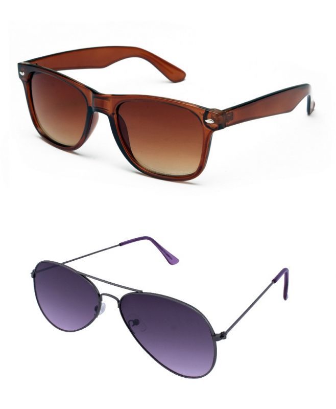 Buy Blue-tuff Mens Wayfarer Aviator Sunglass Combo-brown/purple online