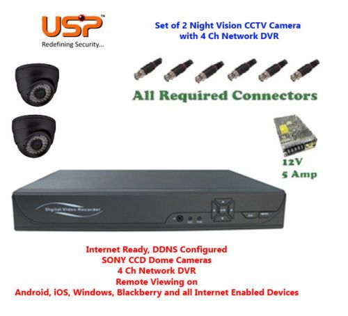 Buy (usp) Set Of 2 Night Vision Cctv Dome Camera With 4 Ch. Channel Network Dvr online