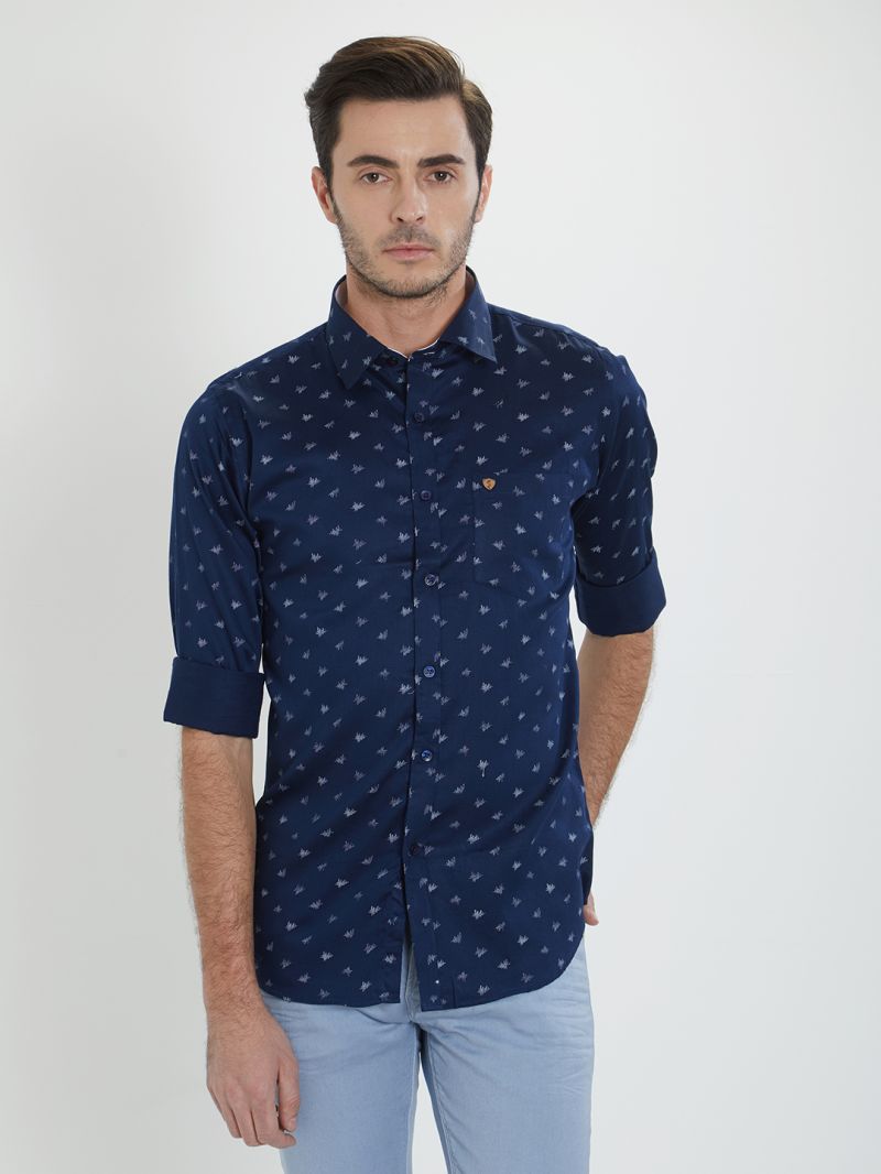 navy blue print shirt